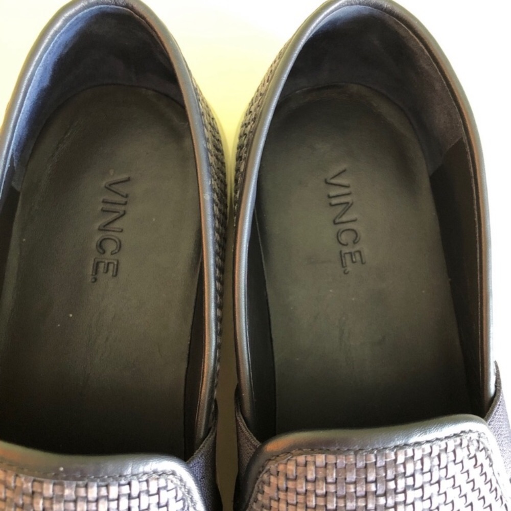 Vince Navy Preston Leather Woven Slip On Sneakers - Picture 4 of 6